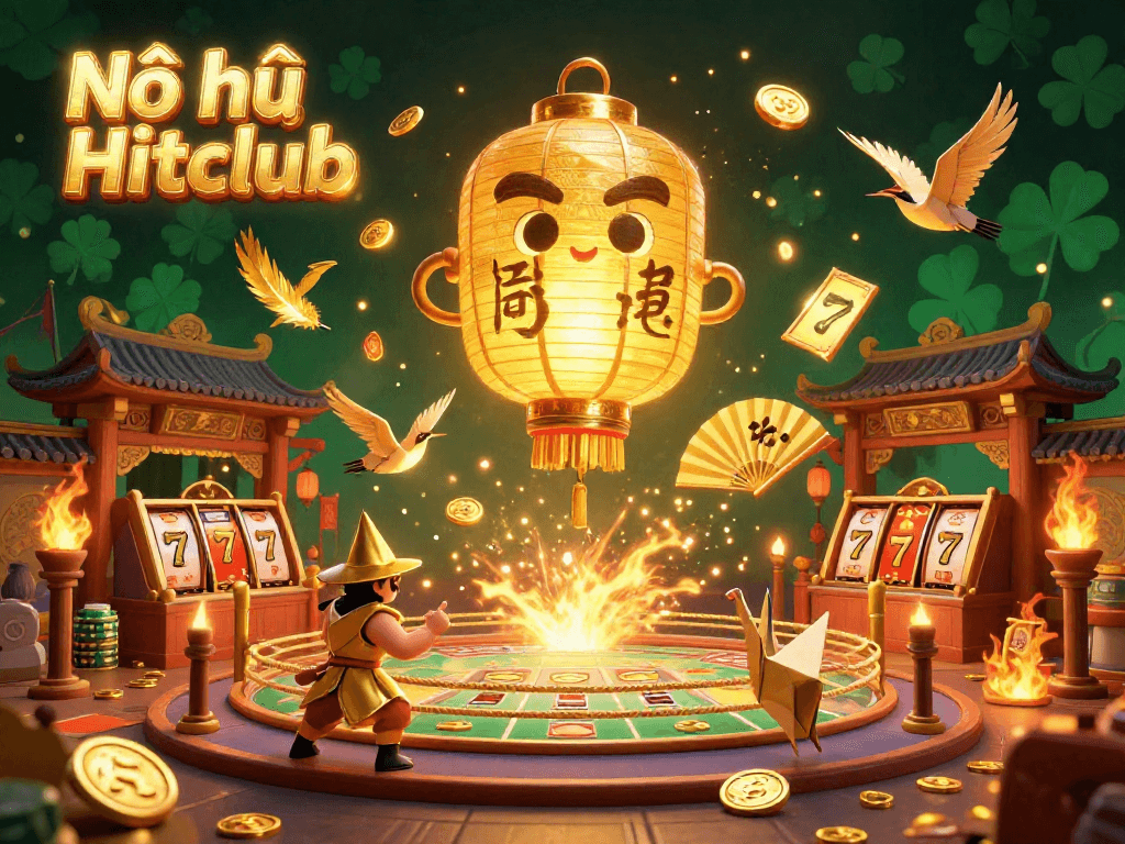 Nổ hũ Hitclub offers a thrilling experience with golden lantern spirit in dynamic casino scene.