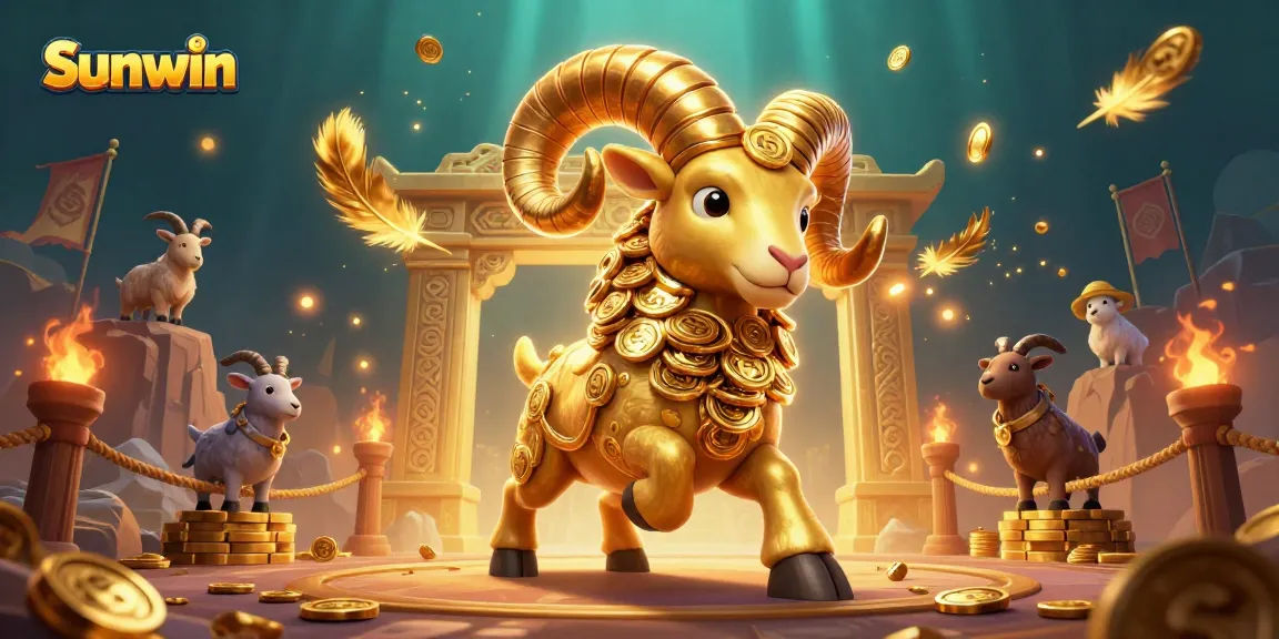 Sunwin showcases thrilling 3D casino action with a golden ram charging amidst vibrant gaming elements.