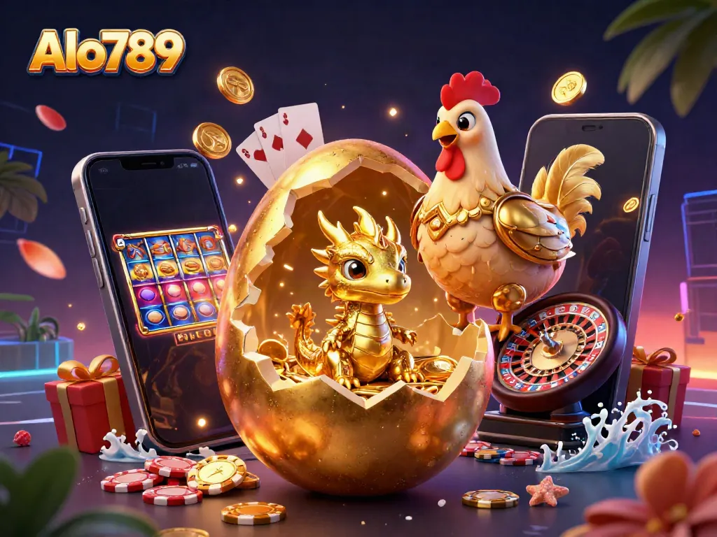 Alo789 showcases a golden dragon among poker chips in vibrant casino action.