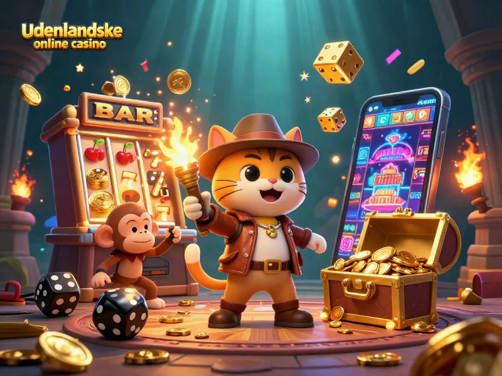 Experience the excitement of udenlandske online casino adventures with a treasure-seeking cat and monkey.
