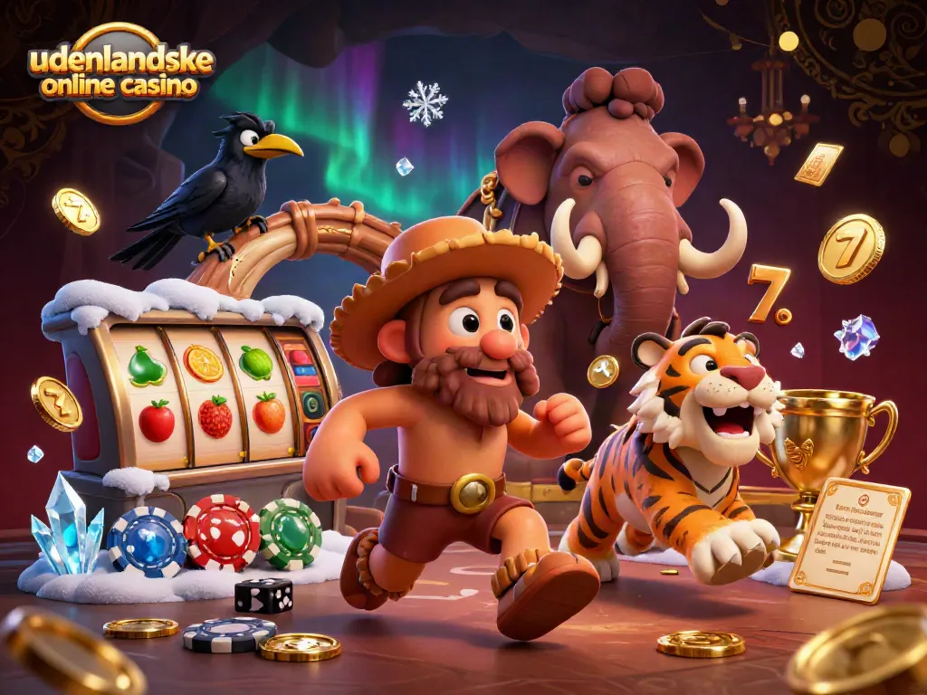 Experience the excitement of udenlandske online casino with stone poker chips and lively 3D characters.