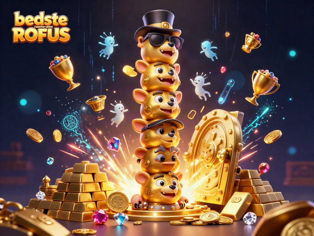 Experience the vibrant world of bedste casino uden ROFUS with a dynamic 3D illustration of a golden totem facing a treasure vault.