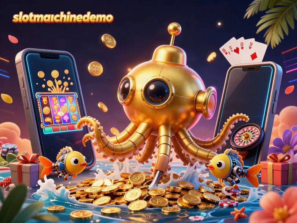 Experience immersive gameplay with slotmachinedemo featuring a kraken submarine and vibrant slot elements.