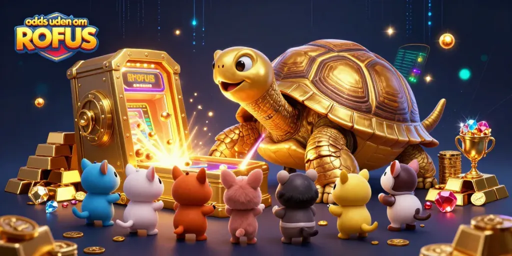 Experience excitement with odds uden om ROFUS in a vibrant casino-themed illustration filled with treasures.