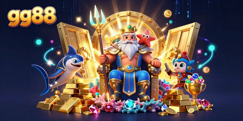 Experience the magic of gg88 with Neptune and treasures in a vibrant casino setting.