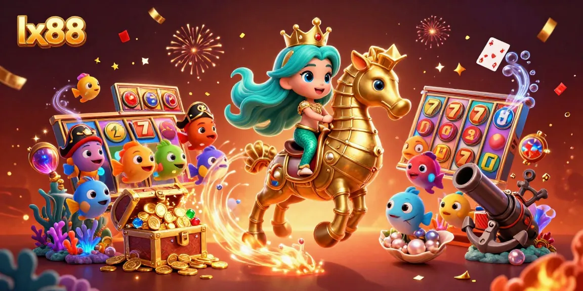 Experience the excitement of lx88 with a vibrant underwater casino scene, featuring a mermaid princess and golden seahorse.