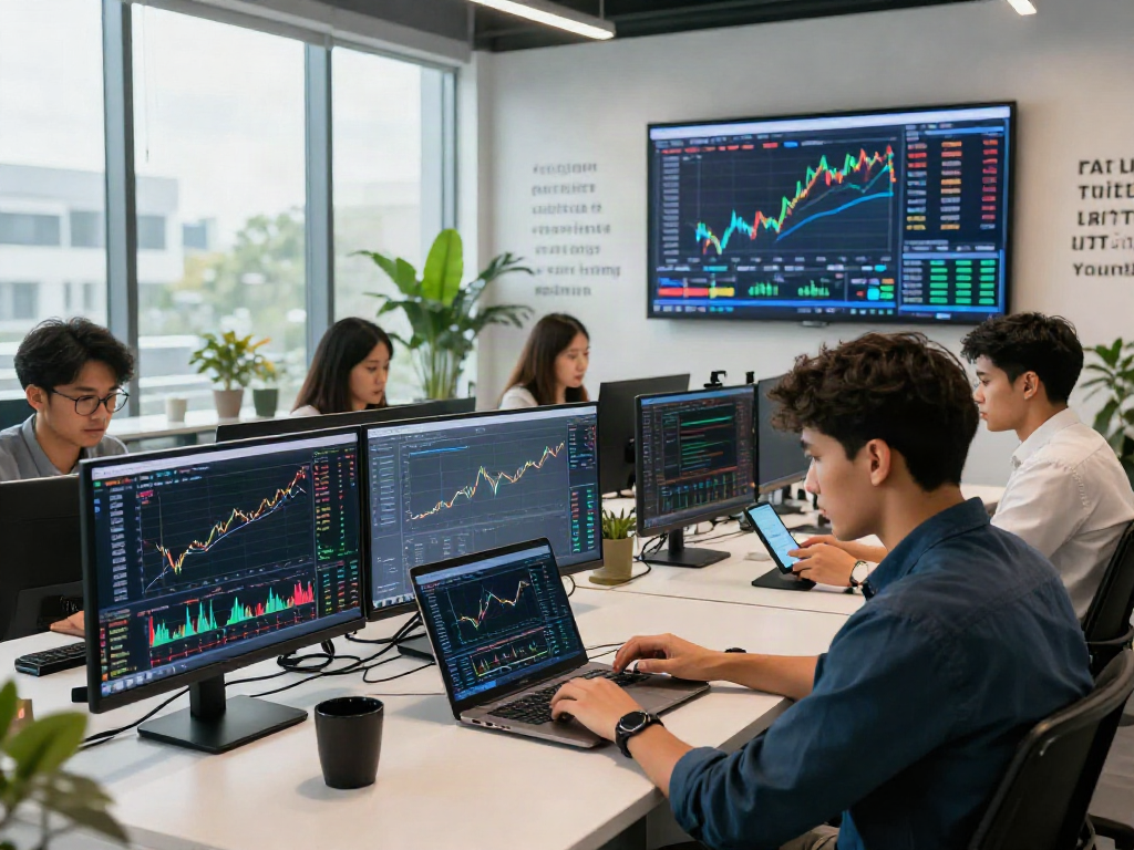 Couponeau : professionnels du trading analysant des données de marché dans un bureau moderne avec lumière naturelle.